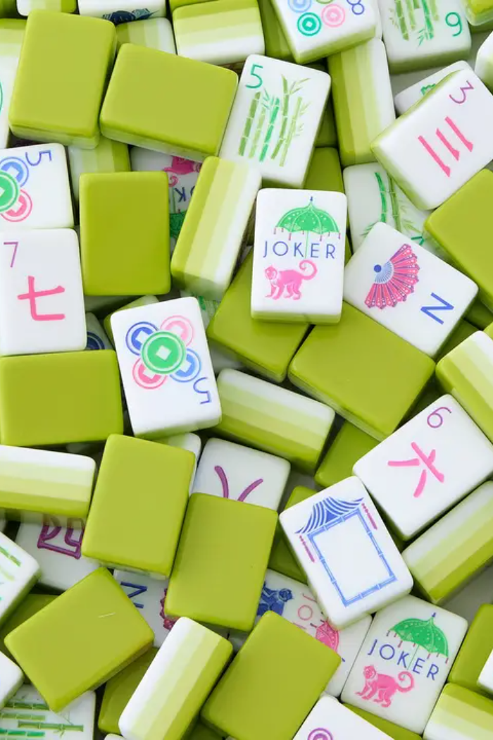 Collection of colorful麻将 tiles with various designs and symbols.