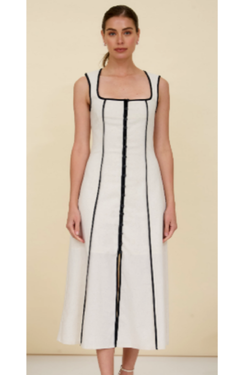 Birdie Square Neckline Dress with Piping – Blue Gardenia Boutique