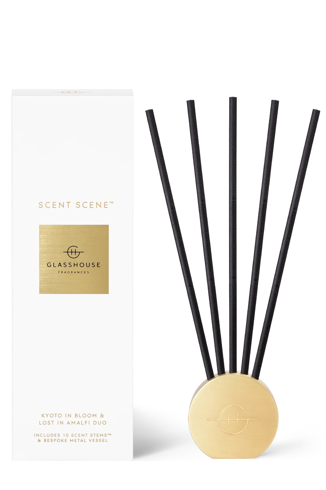 GLASSHOUSE FRAGRANCES Scent Scene Duo: Gold Metal Vessel with Lost in Amalfi & Kyoto in Bloom - Thumbnail 3