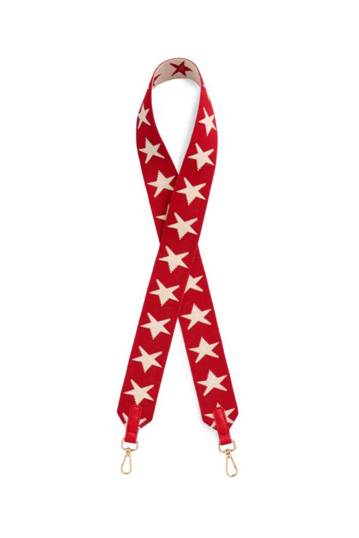 Red strap with white star pattern on a white background