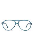 Blue eyeglasses on a white background