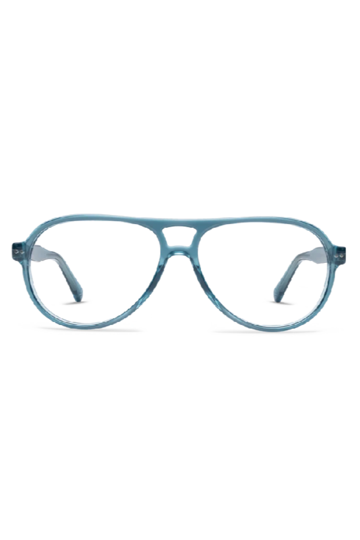 Blue eyeglasses on a white background
