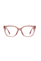 Pink cat-eye glasses on a white background