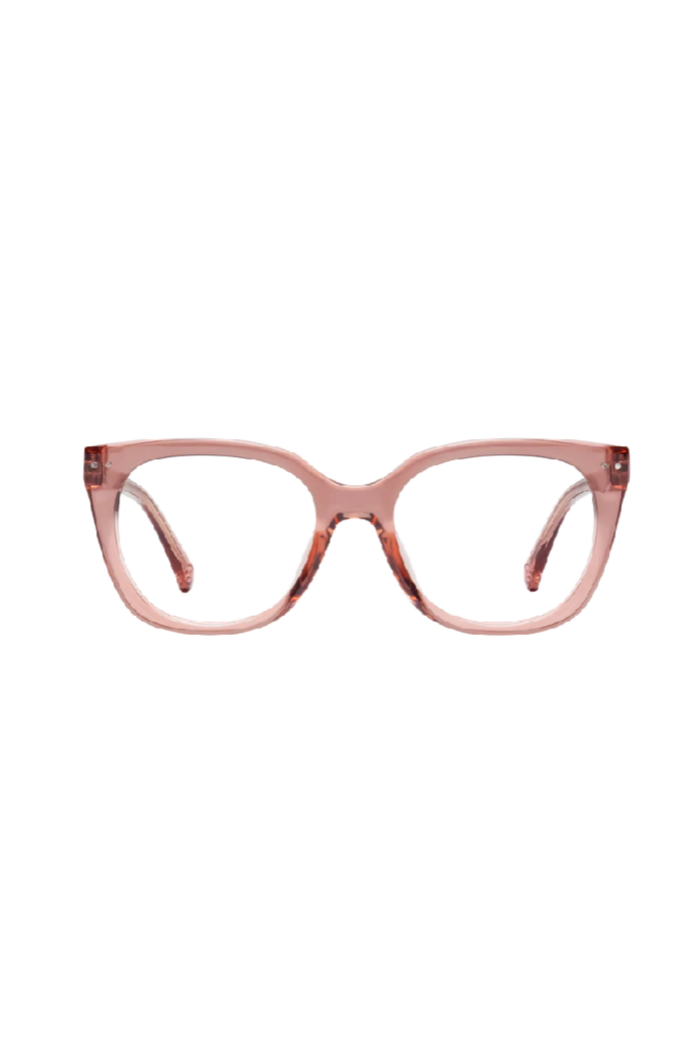 Pink cat-eye glasses on a white background