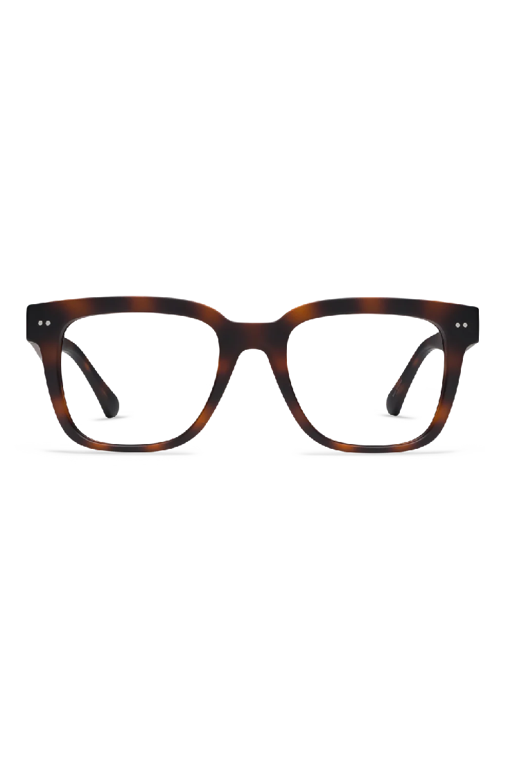 Tortoiseshell eyeglasses on a white background