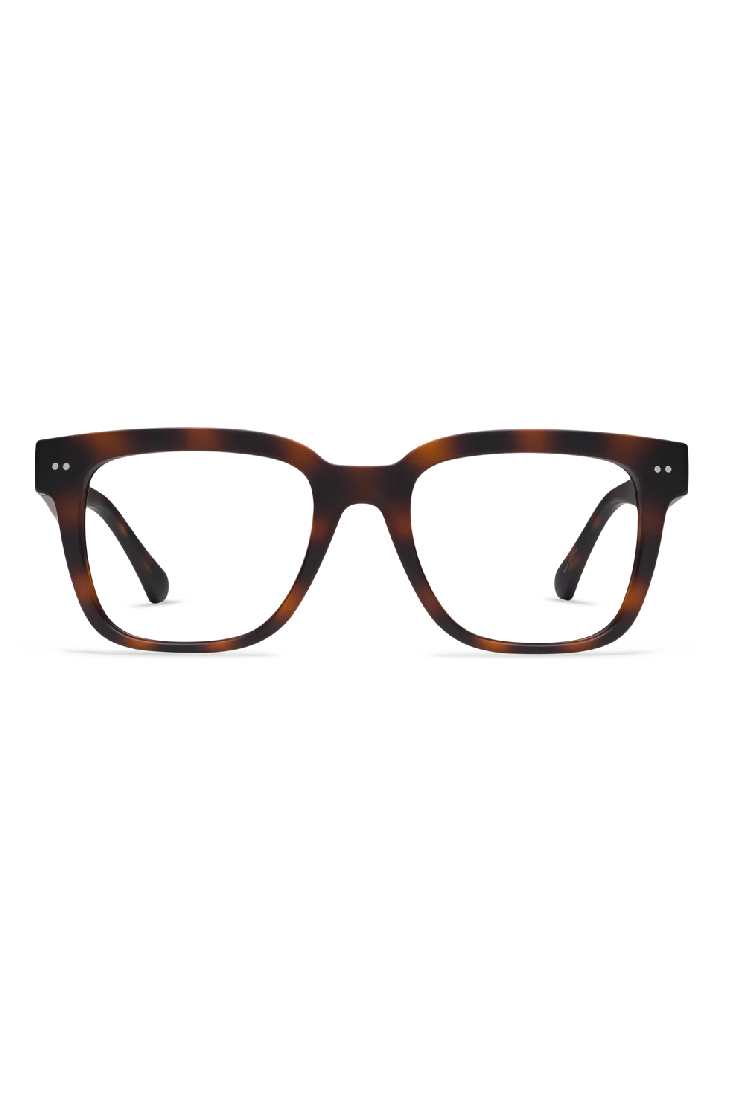 Tortoiseshell eyeglasses on a white background