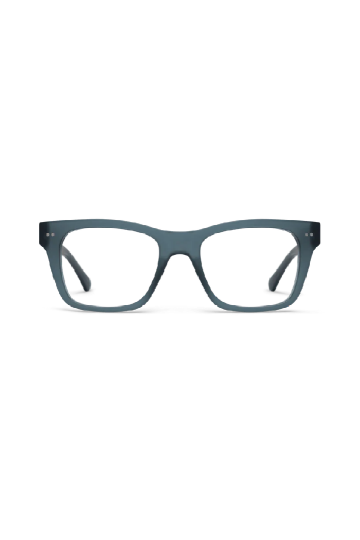 Blue eyeglasses on a white background