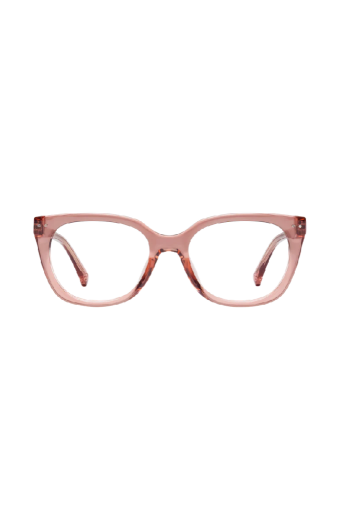 Pink cat-eye glasses on a white background