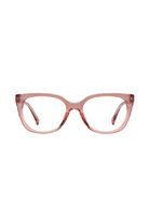 Pink cat-eye glasses on a white background