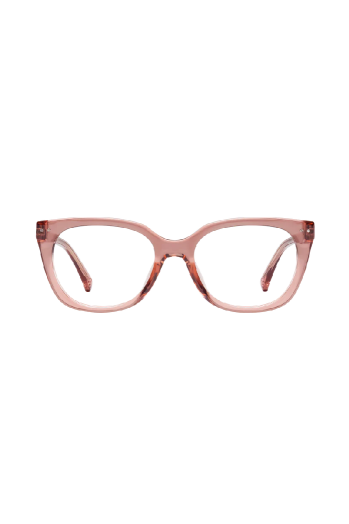 Pink cat-eye glasses on a white background