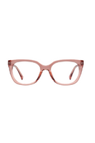 Pink cat-eye glasses on a white background