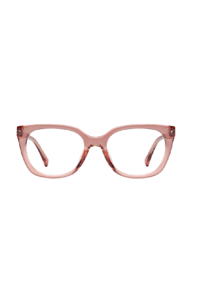Pink cat-eye glasses on a white background