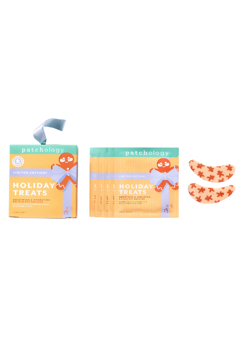 Two packages of 'Holiday Treats' with decorative ribbons on a white background