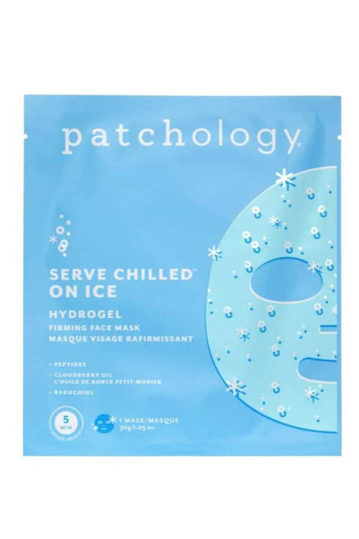 Patchology hydrogel face mask packaging on a white background