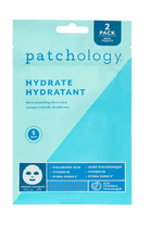 Patchology hydrate sheet mask packaging with blue and white design
