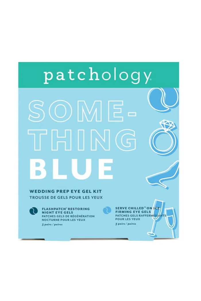 Patchology 'Something Blue' wedding prep eye gel kit packaging on a white background