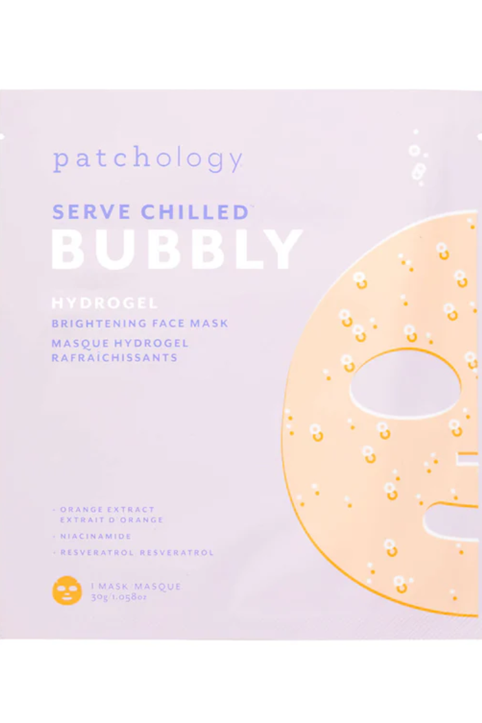 Patchology Bubbly hydrogel face mask packaging on a white background