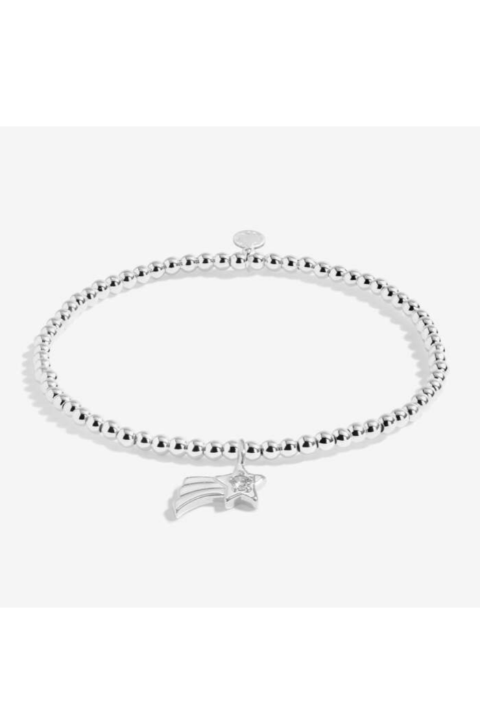 Silver bracelet with a small charm on a white background