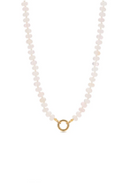 Pearl necklace with a gold clasp on a white background