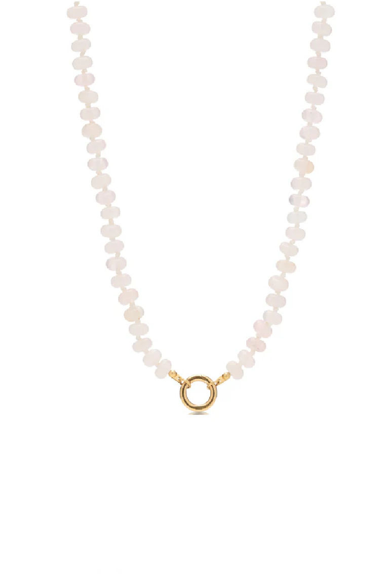 Pearl necklace with a gold clasp on a white background