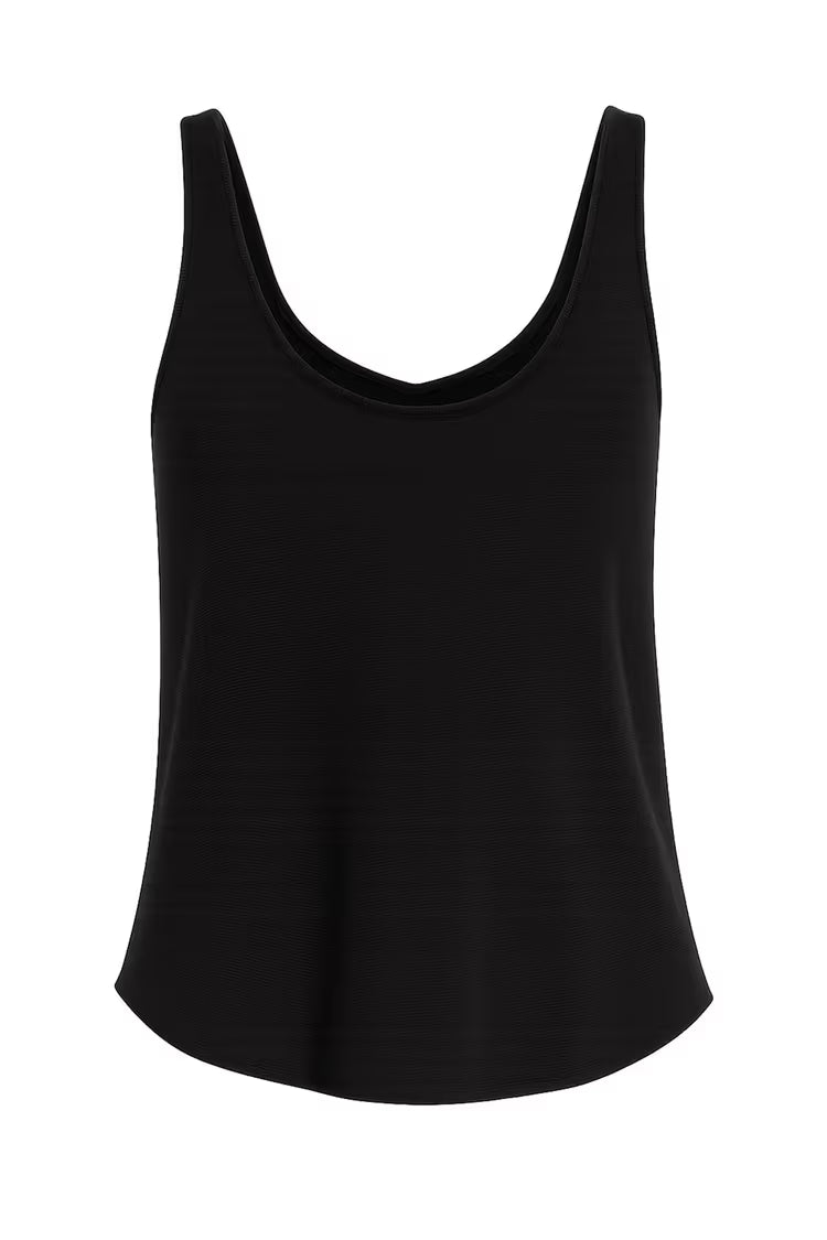 Another Love Keena Tank in solid black with scoop neck and wide straps, flat lay