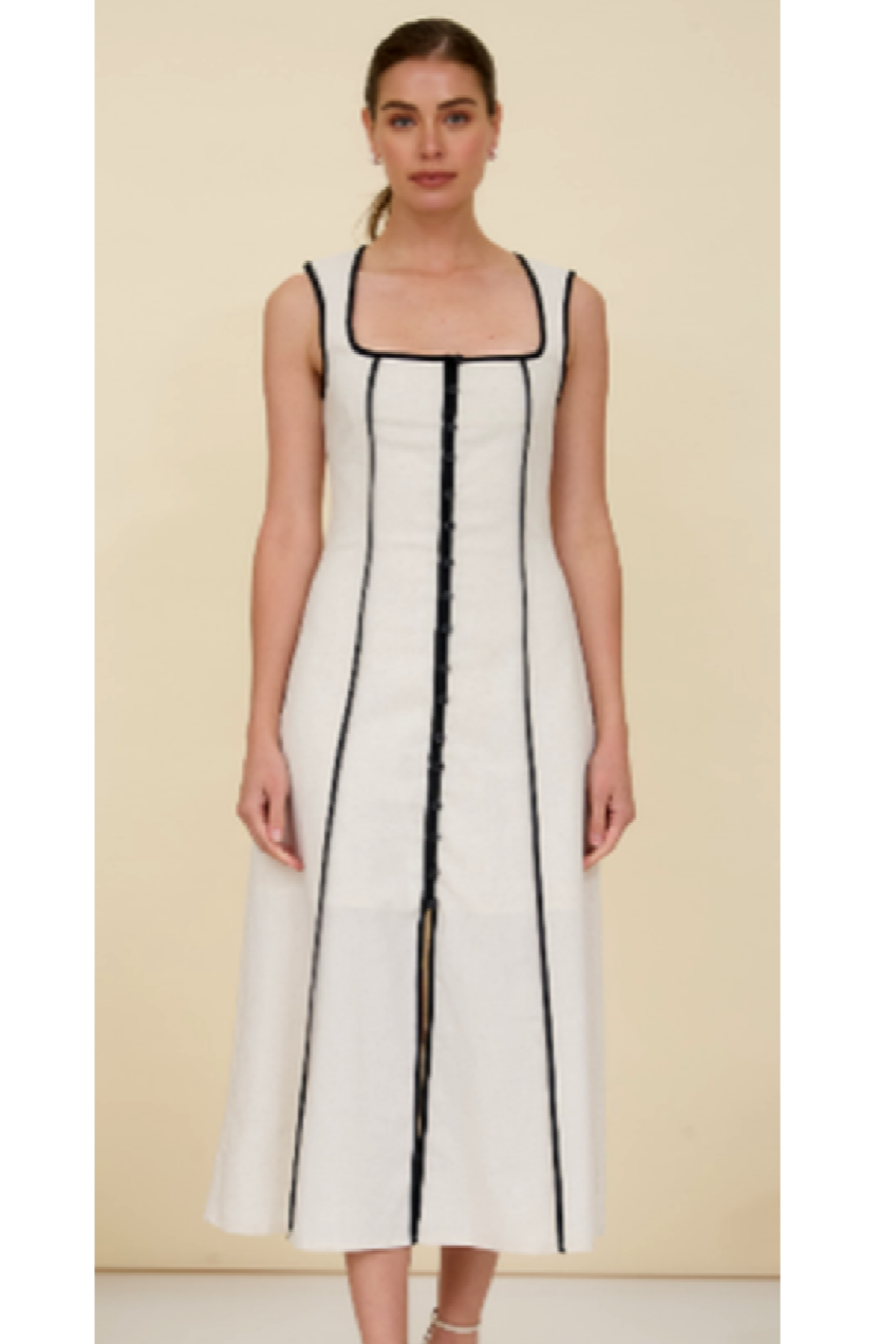 Birdie Square Neckline Dress with Piping – Blue Gardenia Boutique