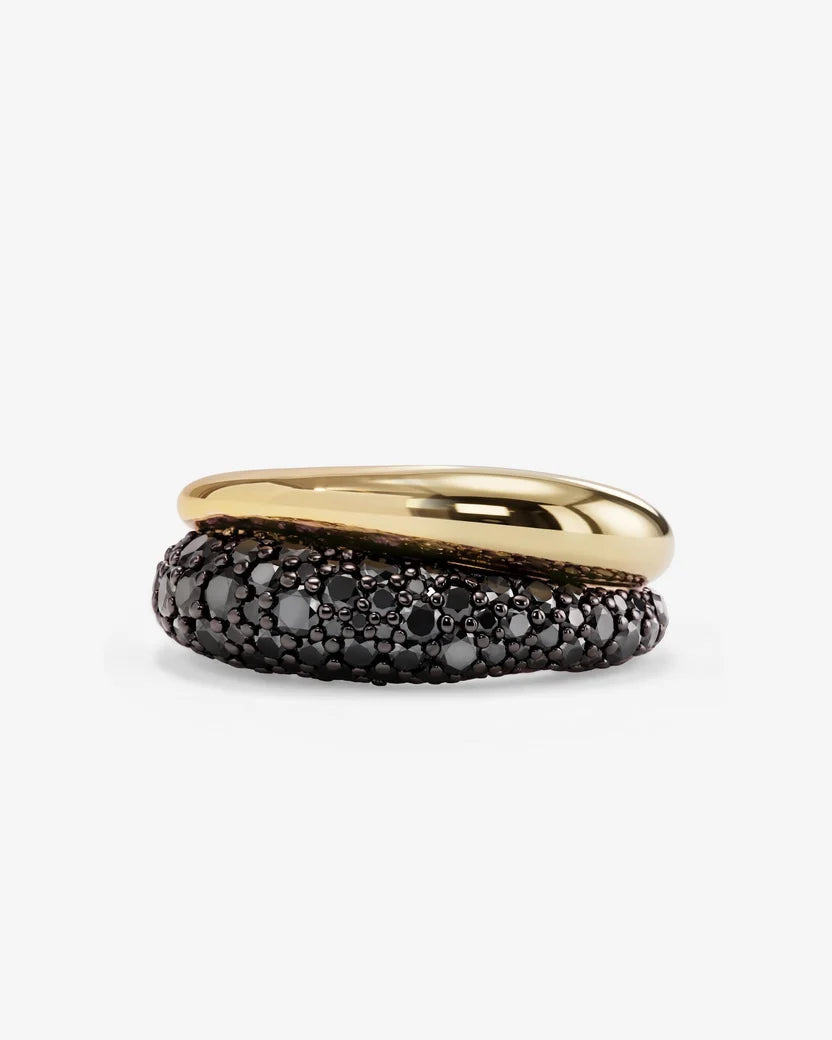 Norah Pavé Double Ring by Melinda Maria in gold and black crystal on white background