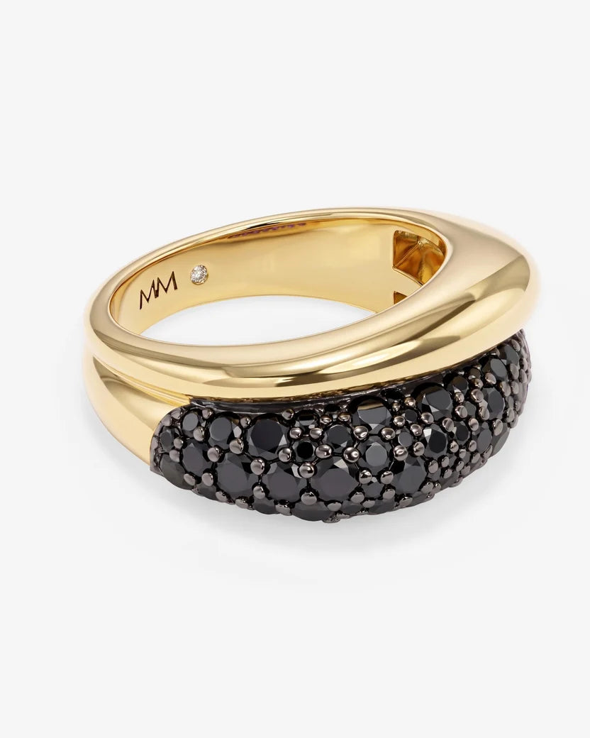 Norah Pavé Double Ring angled view showing gold interior with MM logo stamp