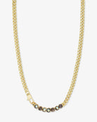 Gold Cuban curb chain necklace with labradorite gemstones on white background